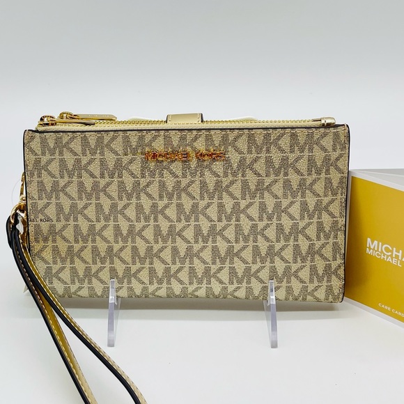 Michael Kors Large Double Zip Wallet Wristlet Pale Gold - Picture 3 of 10